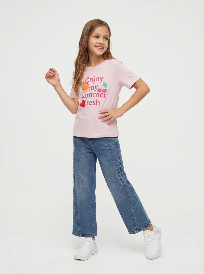 T-shirt bambina con stampa e spacchetti - Rosa