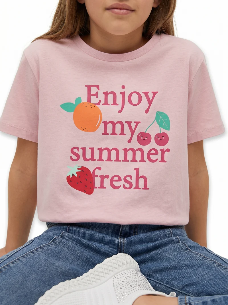 T-shirt bambina con stampa e spacchetti - Rosa