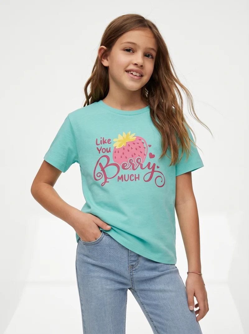 T-shirt bambina con stampa e spacchetti - Verde acqua