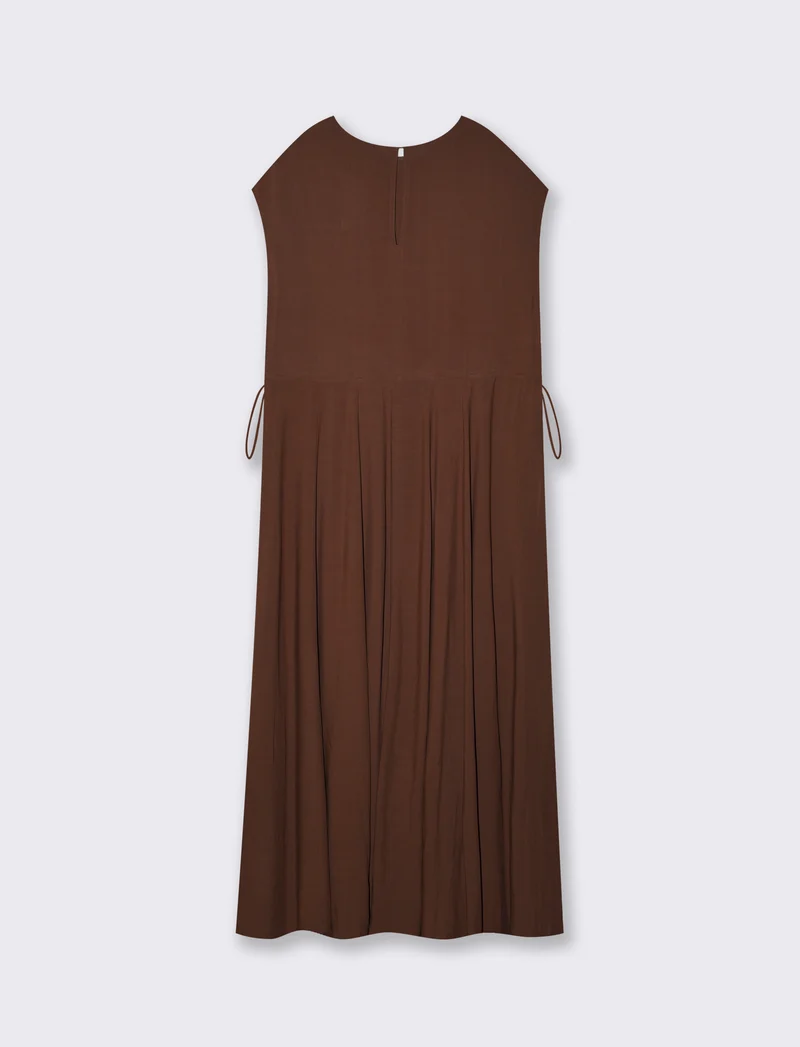 Vestito lungo con scollo rotondo e coulisse - Marrone cioccolato
