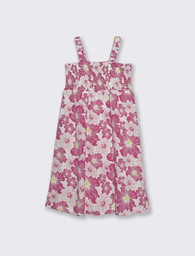 Abito da bambina floreale in cotone - Fuxia
