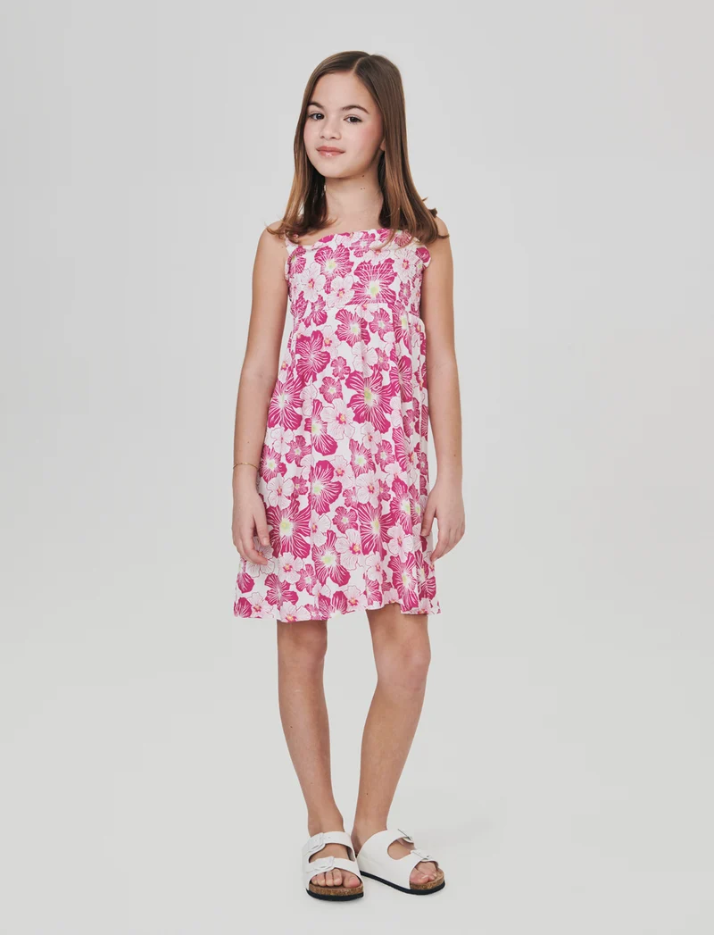 Abito da bambina floreale in cotone - Fuxia