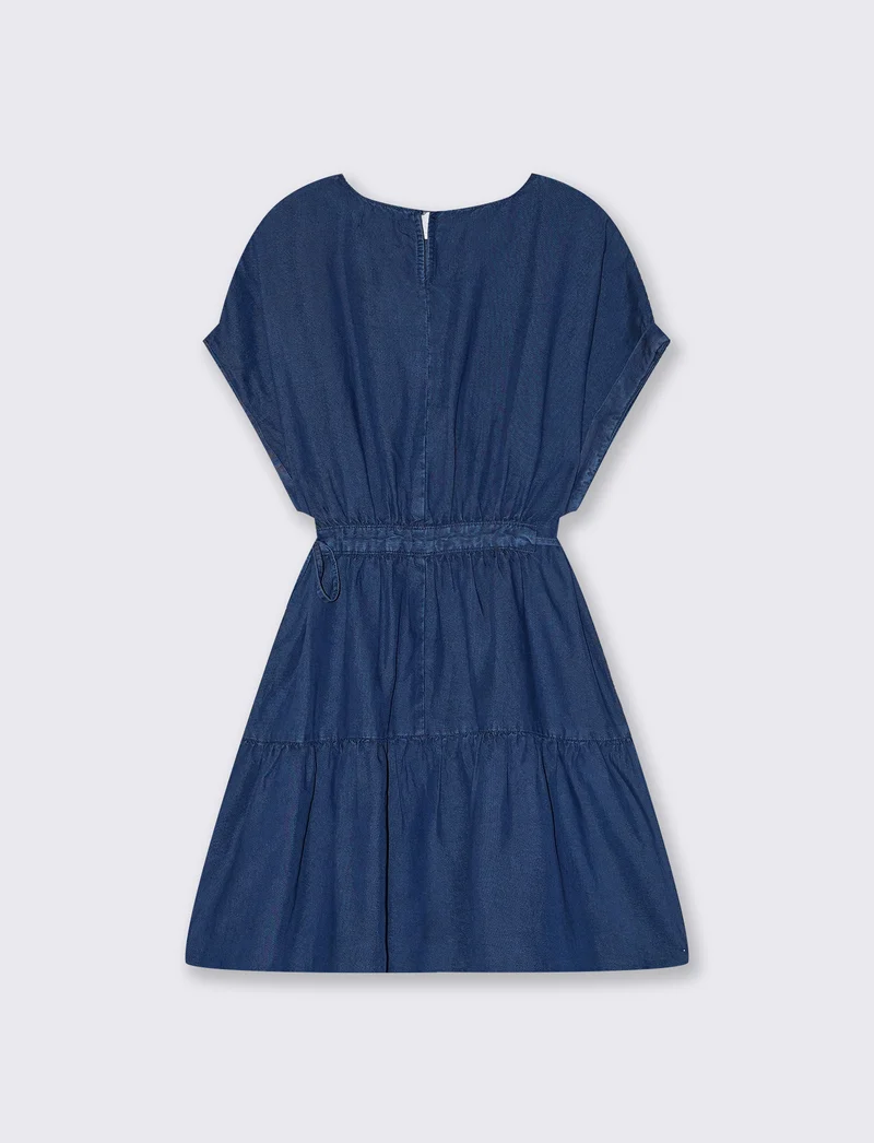 Vestito in Lyocell con coulisse e balza - DENIM SCURO