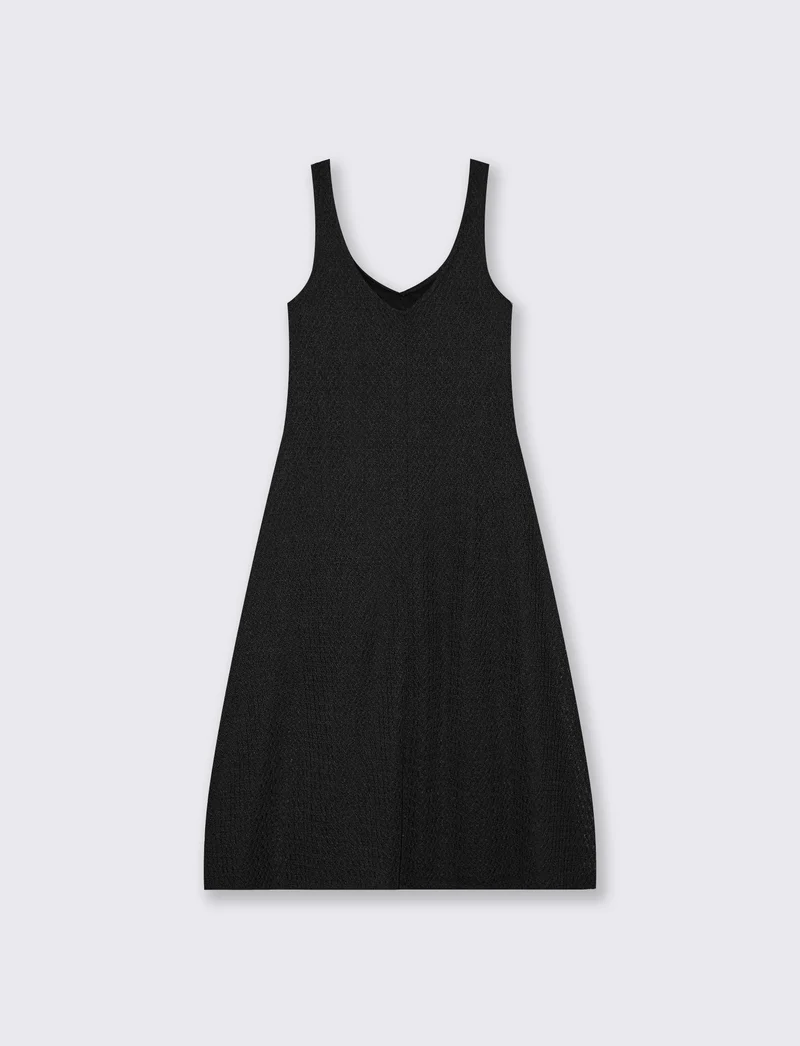 Vestito lungo smanicato con scollo a V - Nero