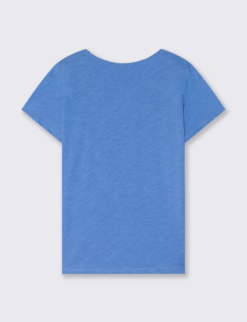 T-Shirt con Passamaneria Scollo V - Azzurro