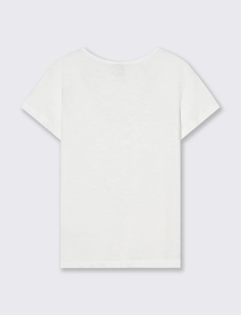 T-Shirt con Passamaneria Scollo V - Bianco latte
