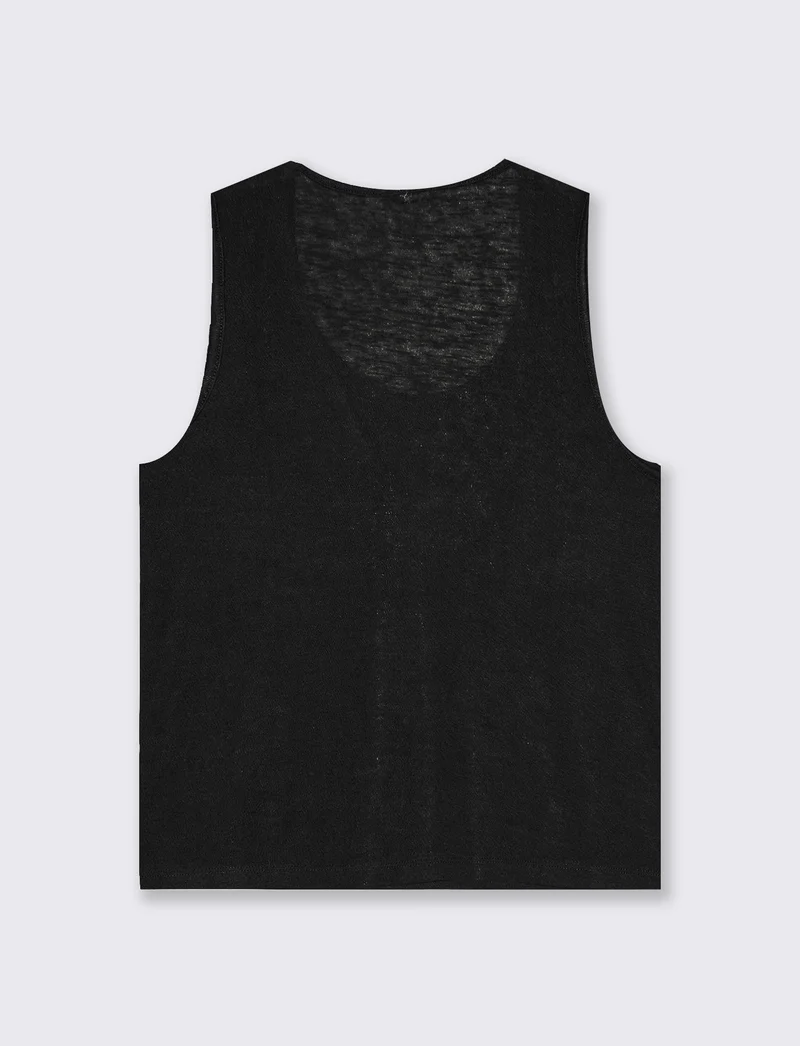 Top Scollo a V con Inserto Svasato - Nero
