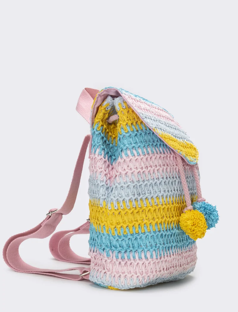 Zaino bambina carta con patta multicolor - Rosa