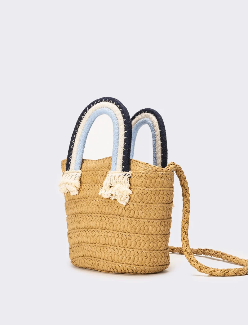 Borsa bambina paglia manico rainbow - Blu