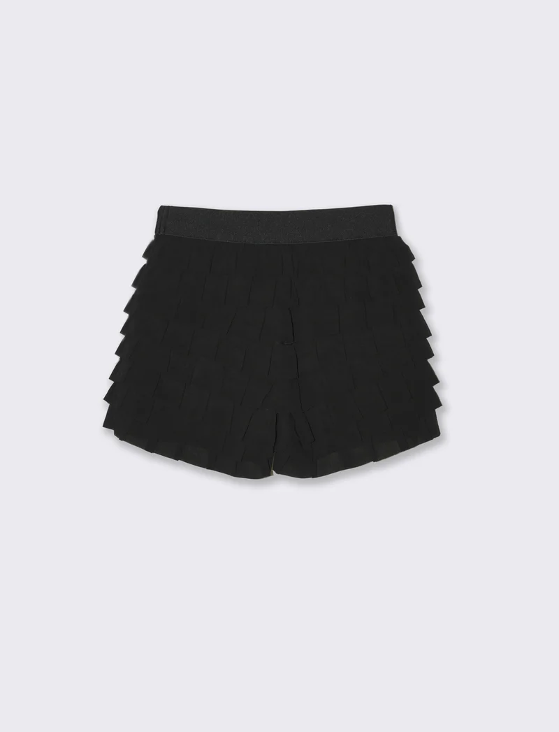 Short con balze in georgette da bambina - Nero