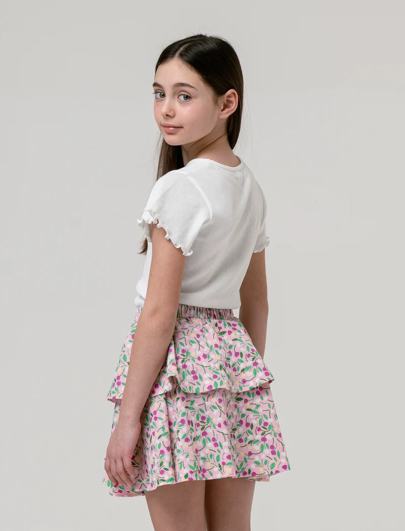 Completo top e gonnellina a balze da bambina - Bianco-rosa