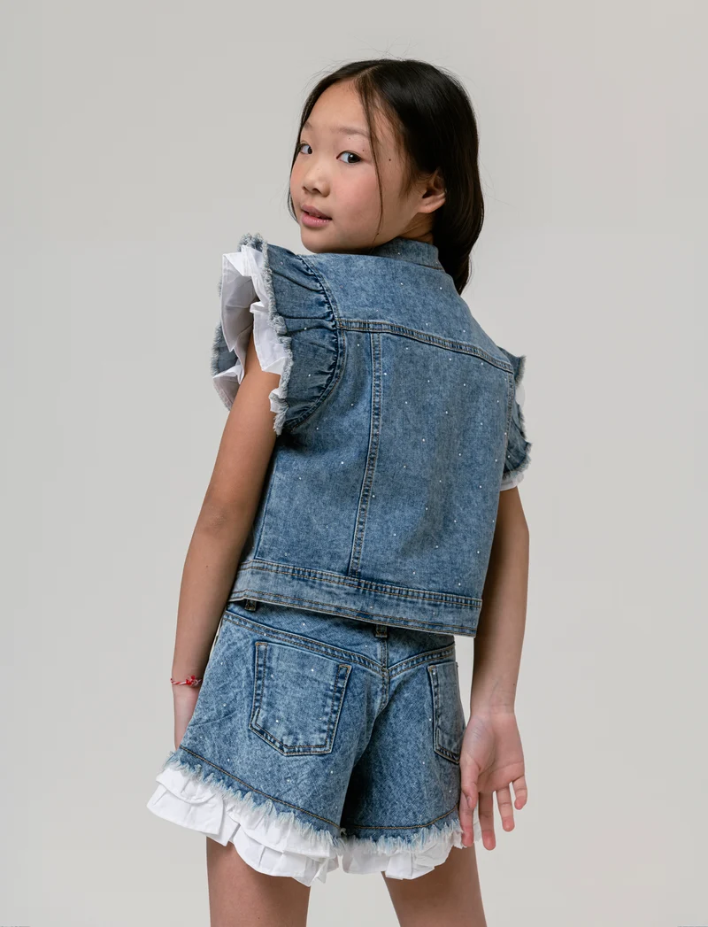 Giubbotto denim strass da bambina - Denim