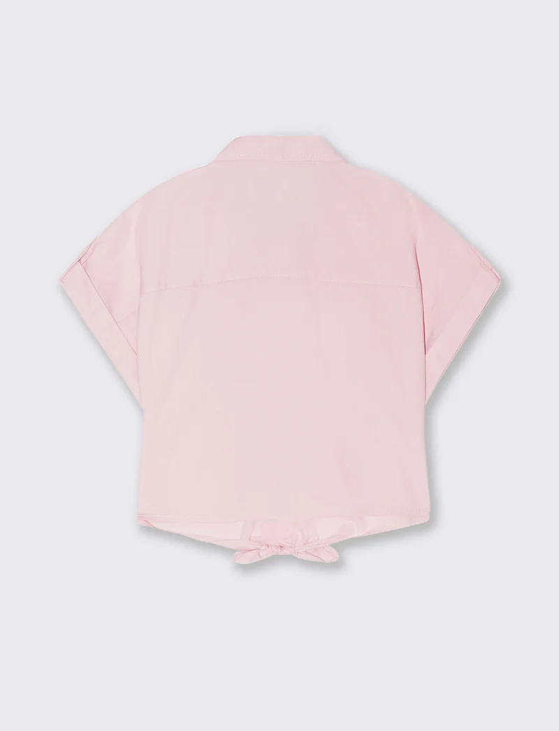 Camicia in cropped con nodo da bambina - Rosa