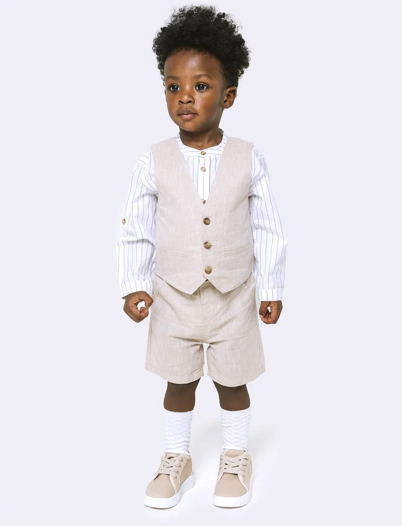 Gilet misto lino da neonato - Beige