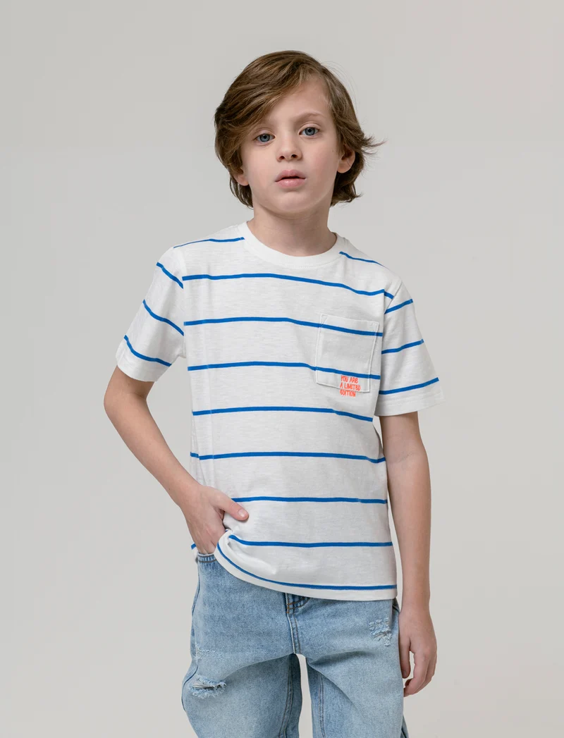 T-shirt rogato blu da bambino - Righe