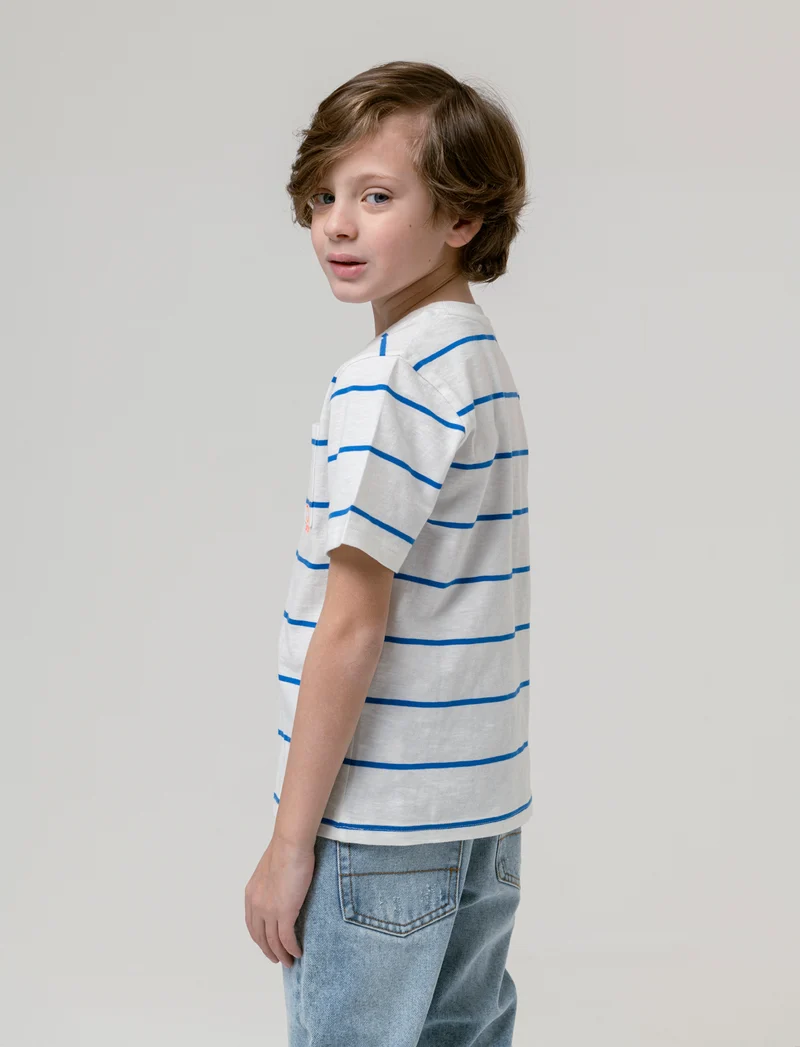 T-shirt rogato blu da bambino - Righe