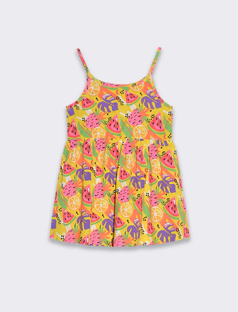 Vestitino a bretelline in cotone da neonata - Giallo