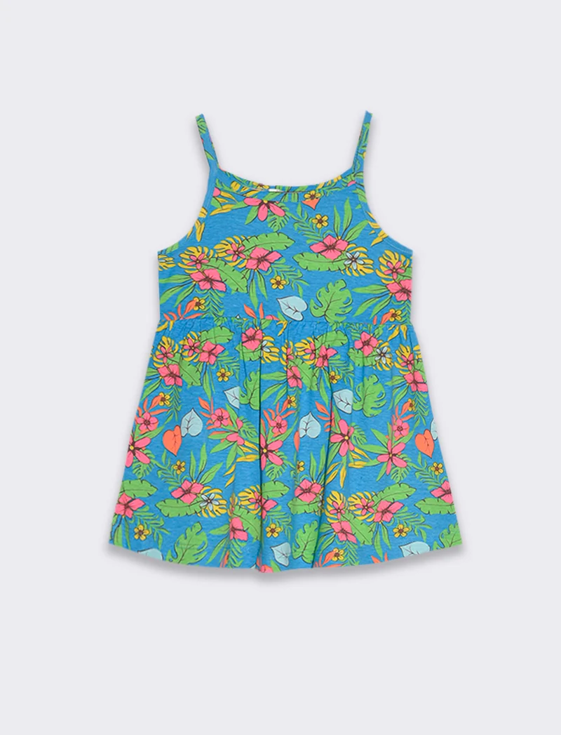 Vestitino a bretelline in cotone da neonata - Turchese