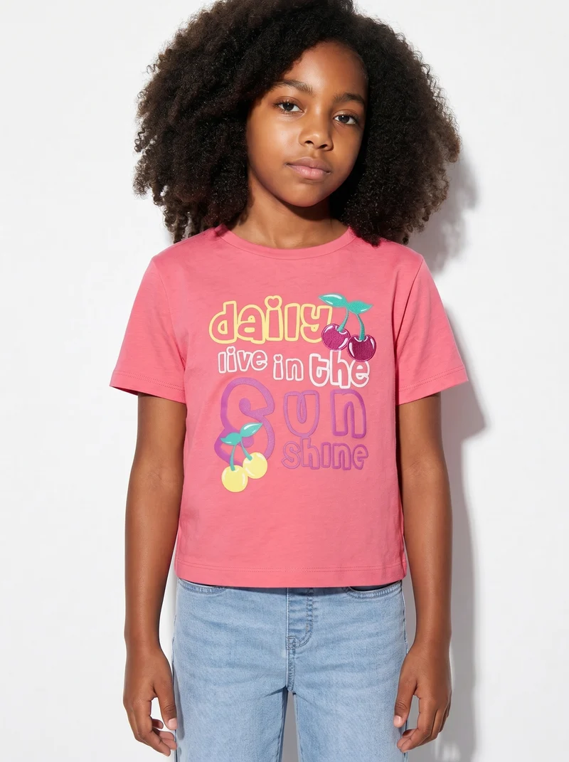 T-shirt bambina con stampa e spacchetti - Rosa big bubble