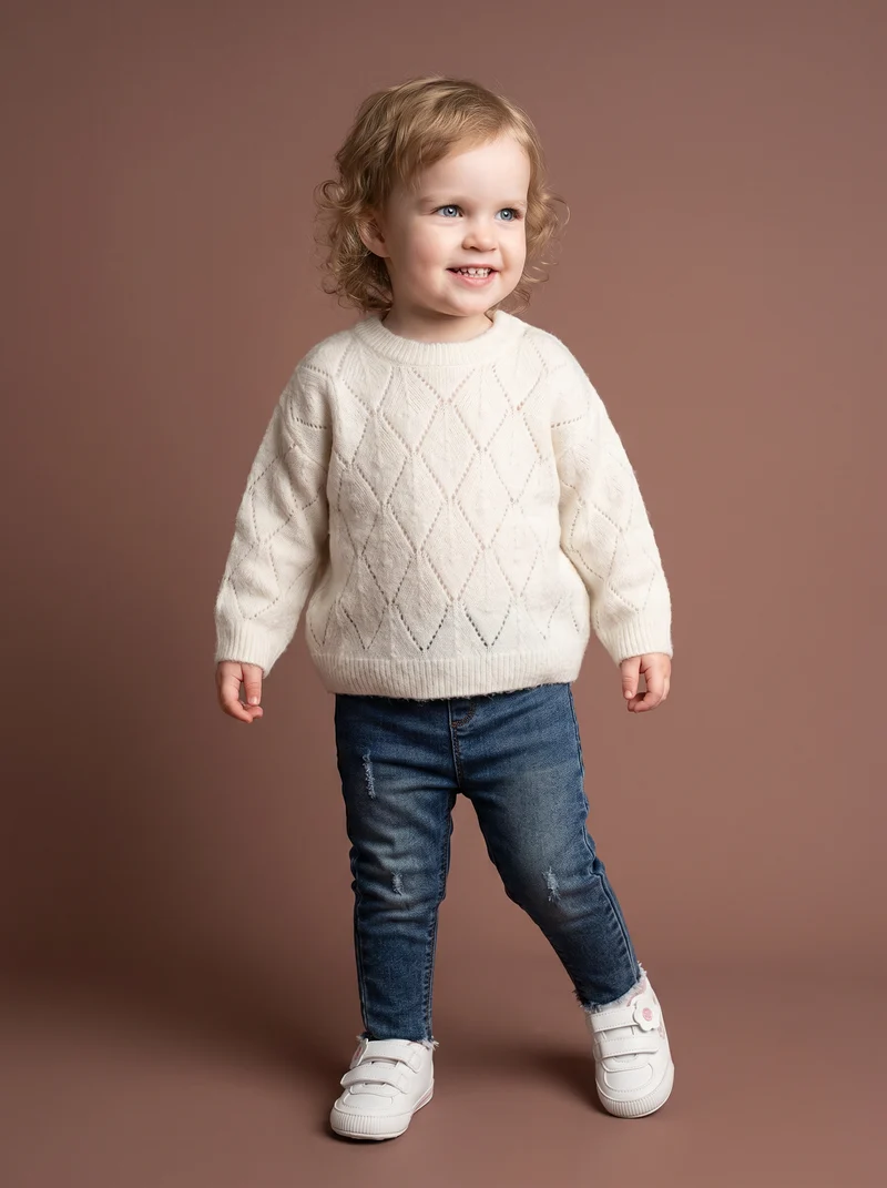 Jeans ampi con tasconi e strass trendy - Bianco latte