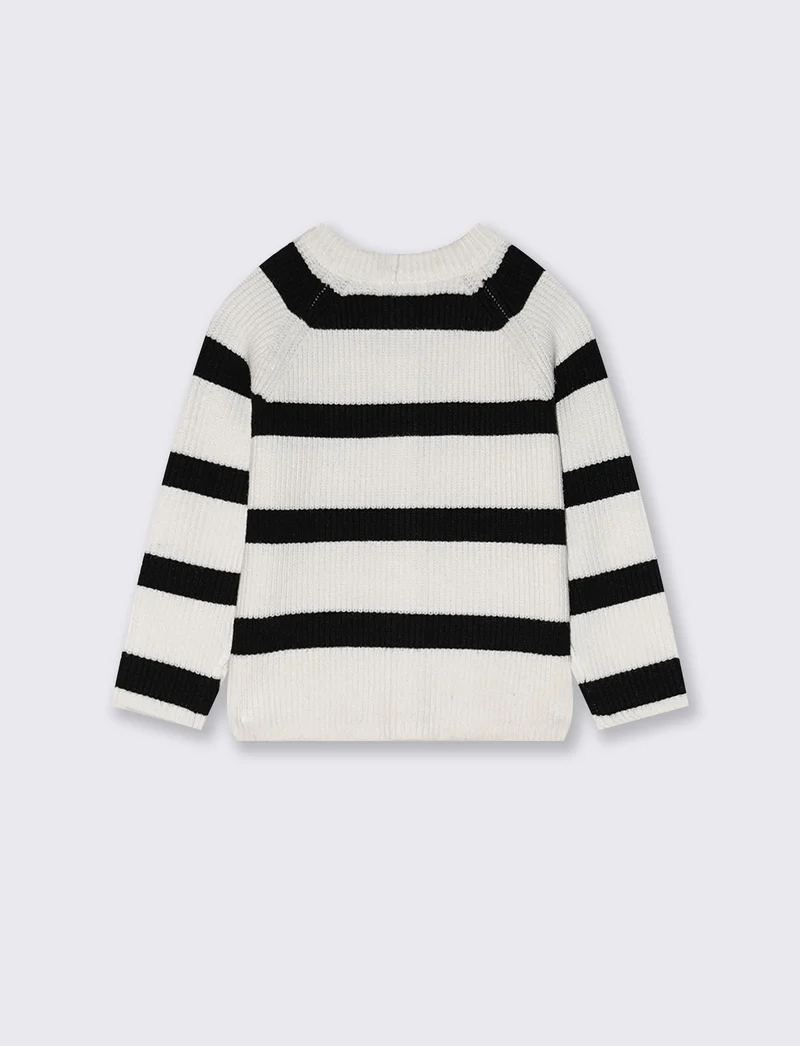 Cardigan girocollo rigato per bambina - Bianco-nero