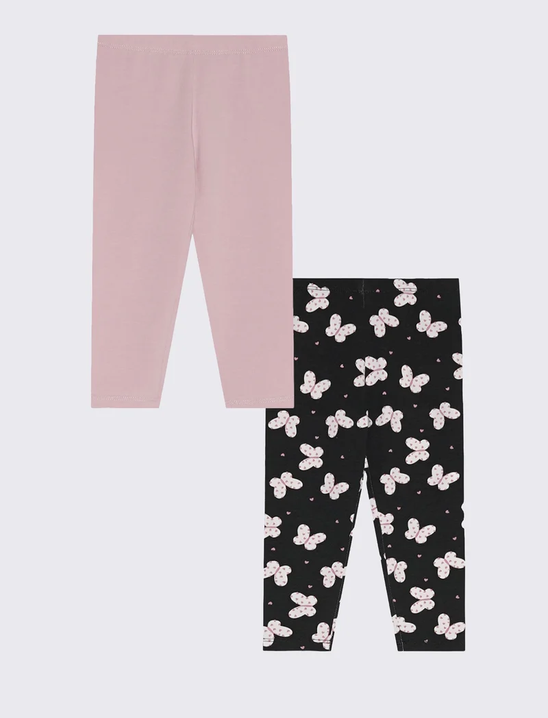 Pack 2 leggins in cotone elastico - Nero