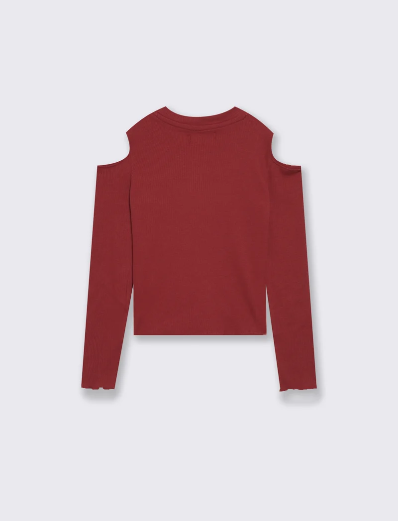 T-shirt manica lunga costina bambina - Bordeaux
