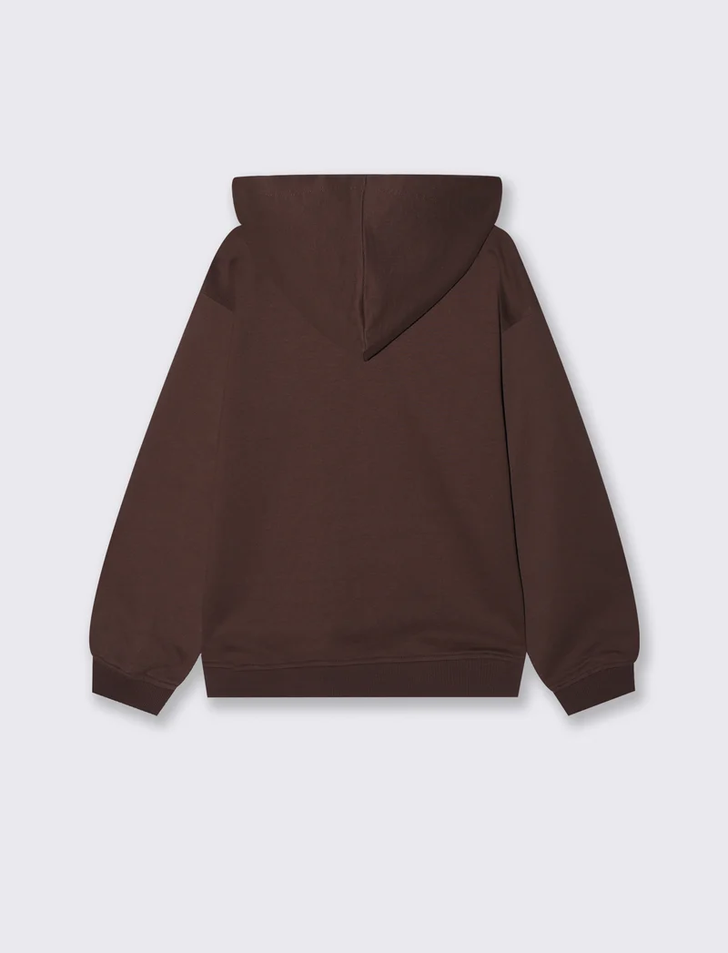 Felpa con cappuccio in cotone morbido - Marrone cioccolato
