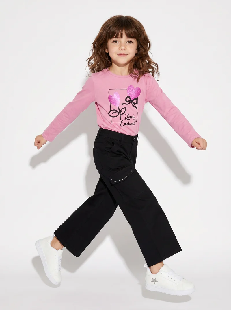 Maglietta manica lunga colorata per bambina - Rosa candy