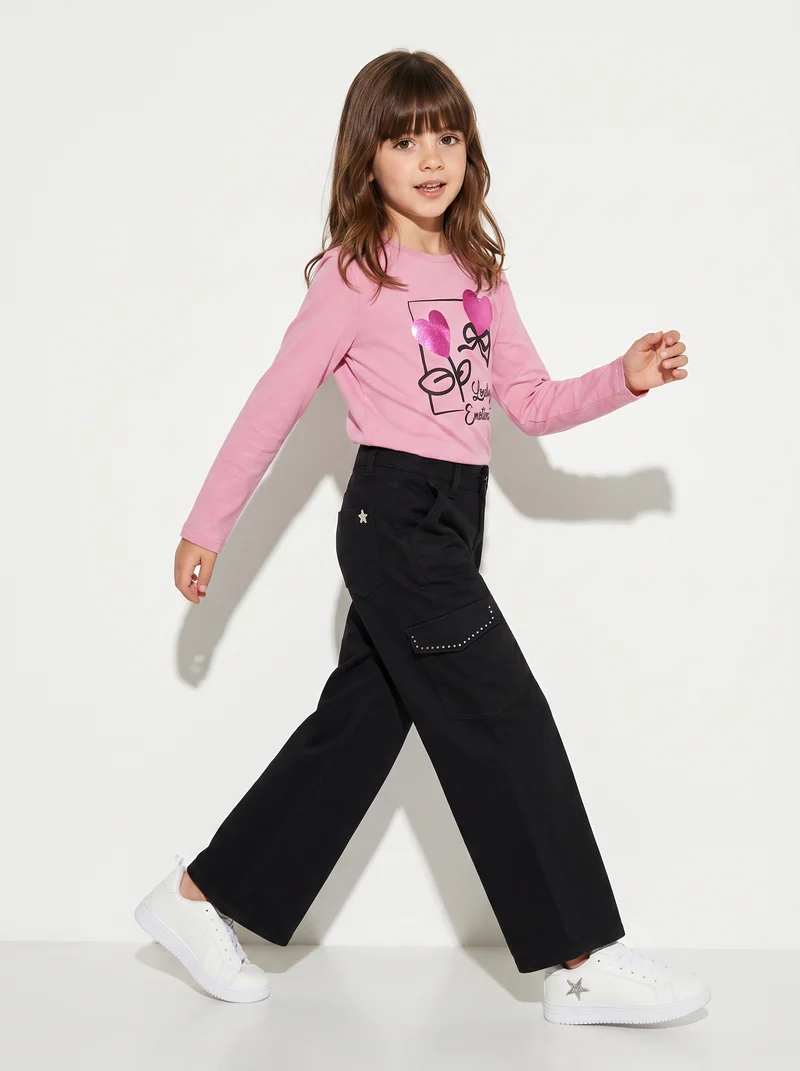 Maglietta manica lunga colorata per bambina - Rosa candy