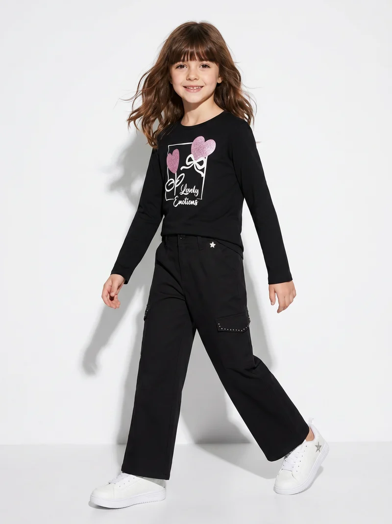 Maglietta manica lunga colorata per bambina - Nero