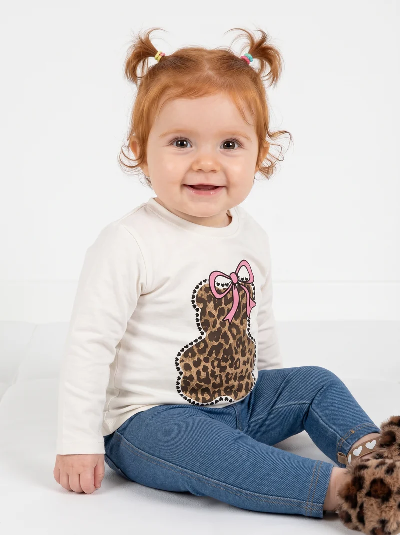 T-shirt manica lunga con stampa colorata - Bianco latte