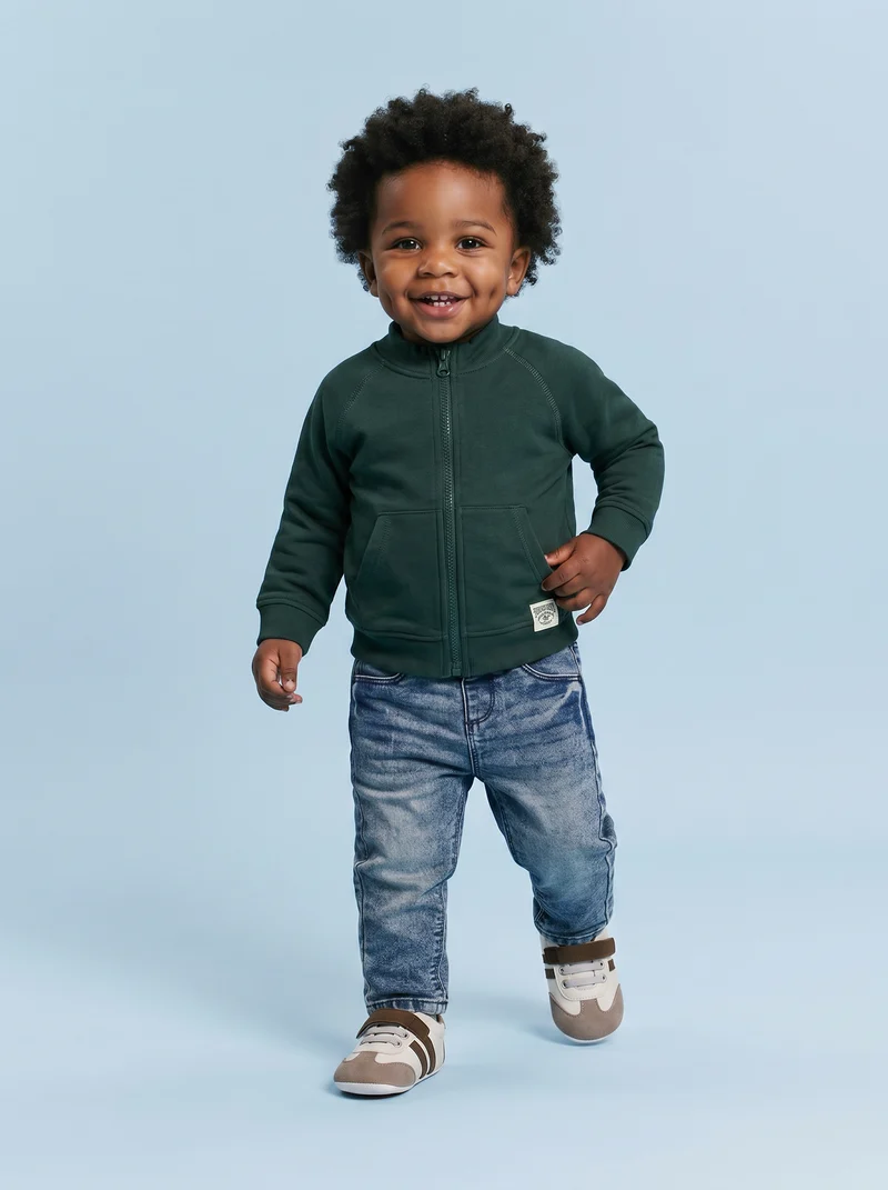 Felpa con zip e patch sul fondo - Verde abete