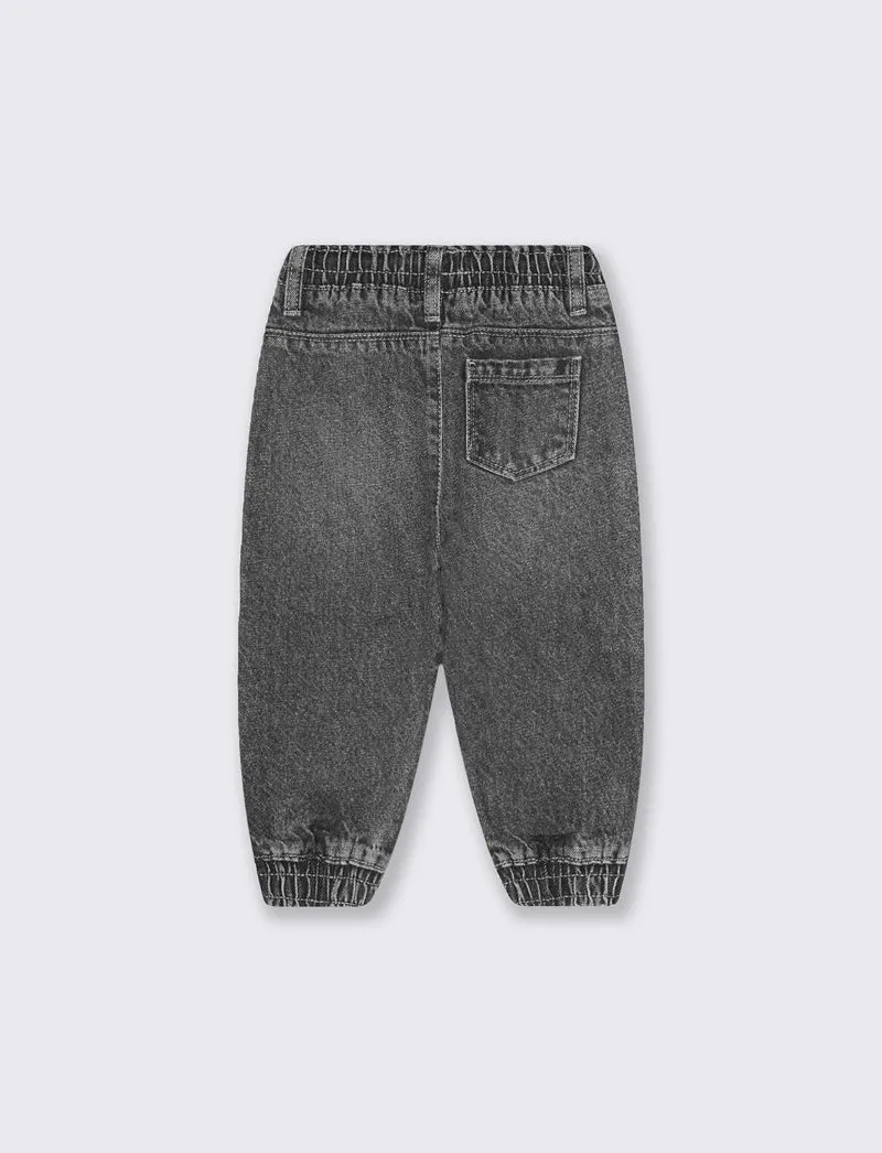 Jeans in denim con coulisse e patch - Grigio