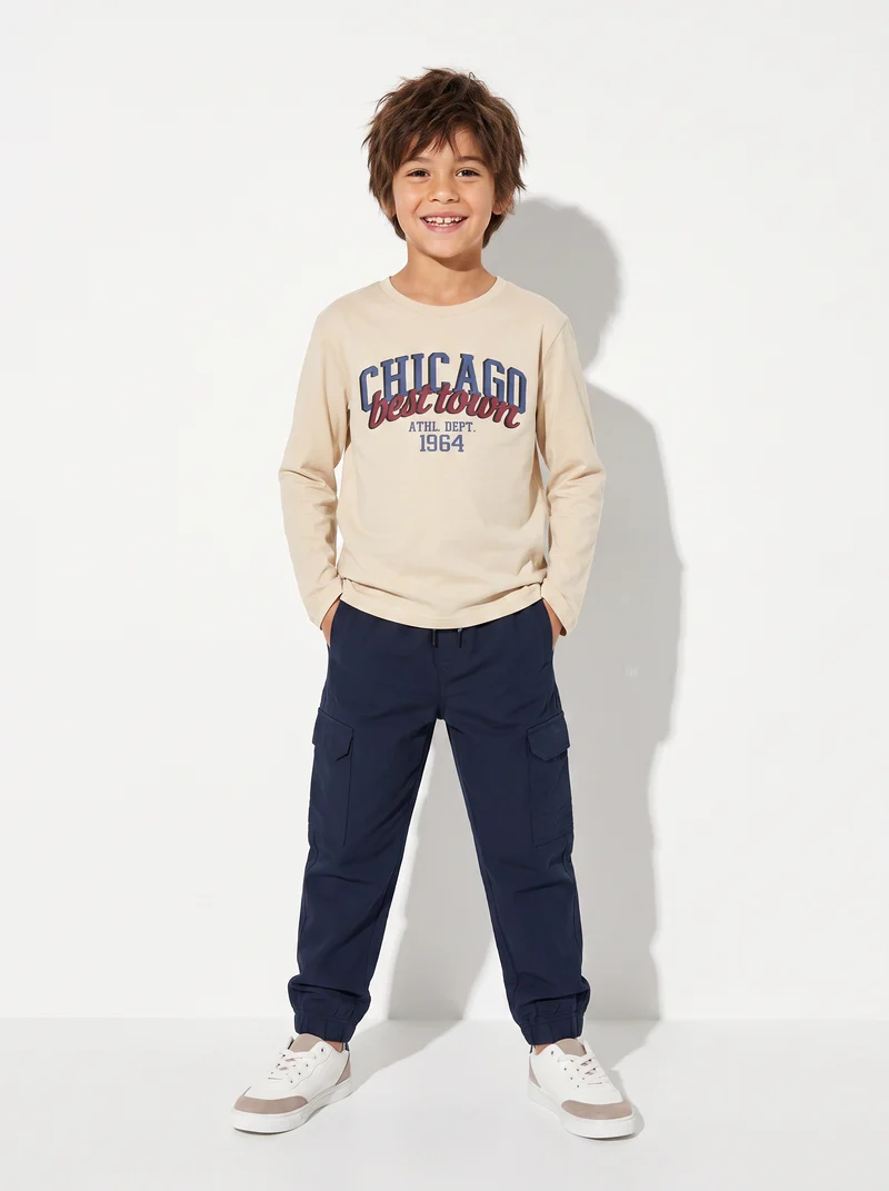 Jogger Cargo in Felpa con Coulisse - Blu