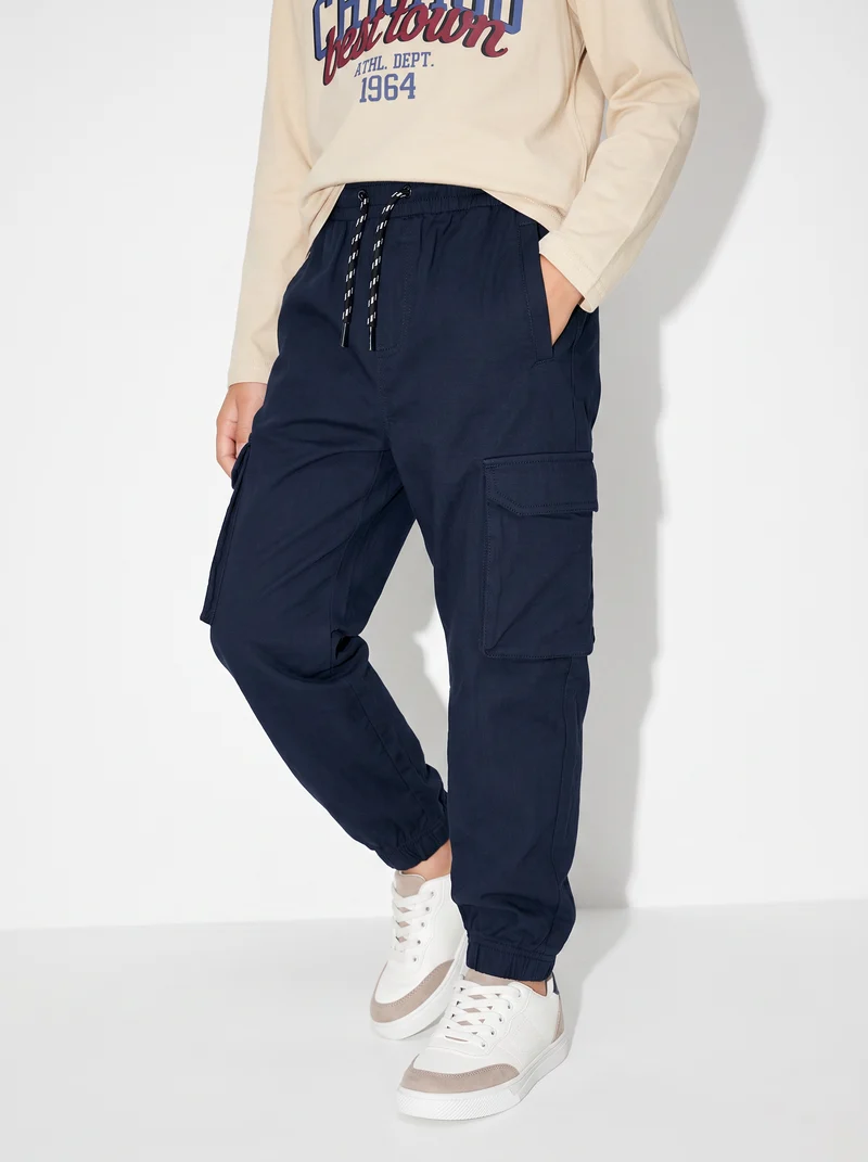 Jogger Cargo in Felpa con Coulisse - Blu