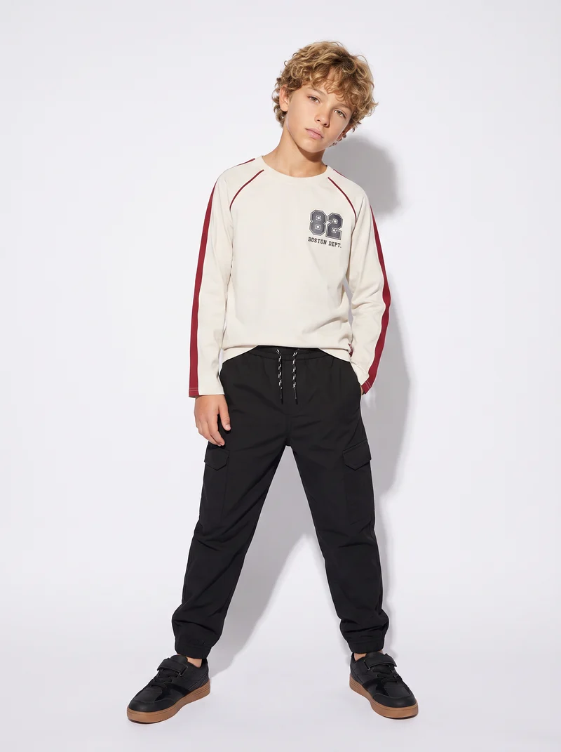 Jogger Cargo in Felpa con Coulisse - Nero