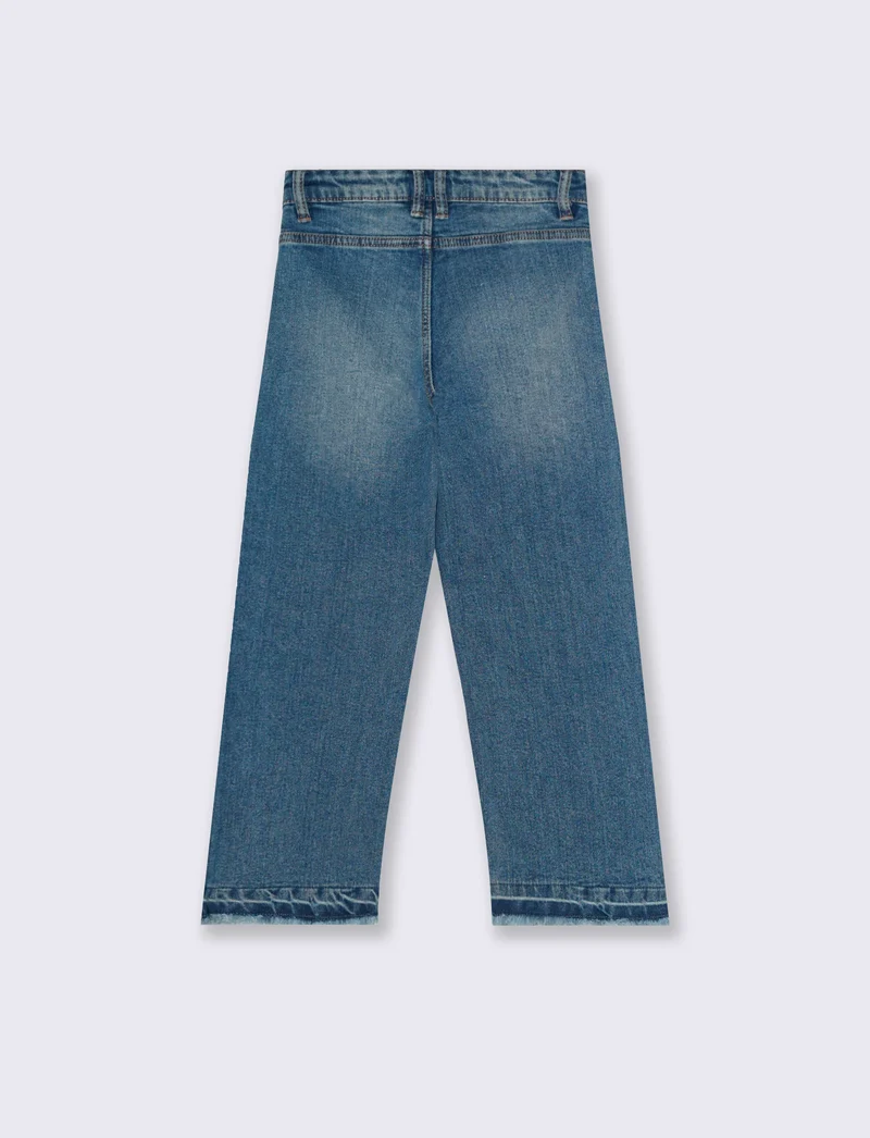 Denim culotte a gamba larga sfrangiato - Denim