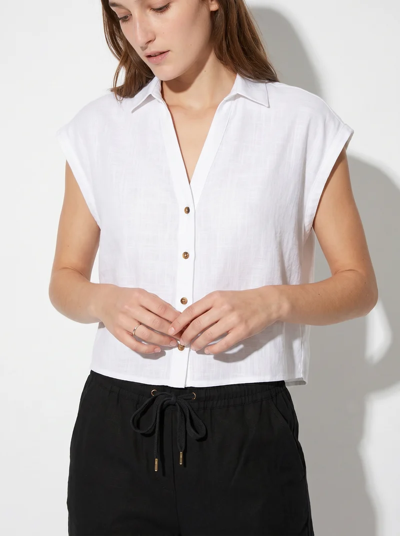 Camicia Manica Corta con Piega - Bianco