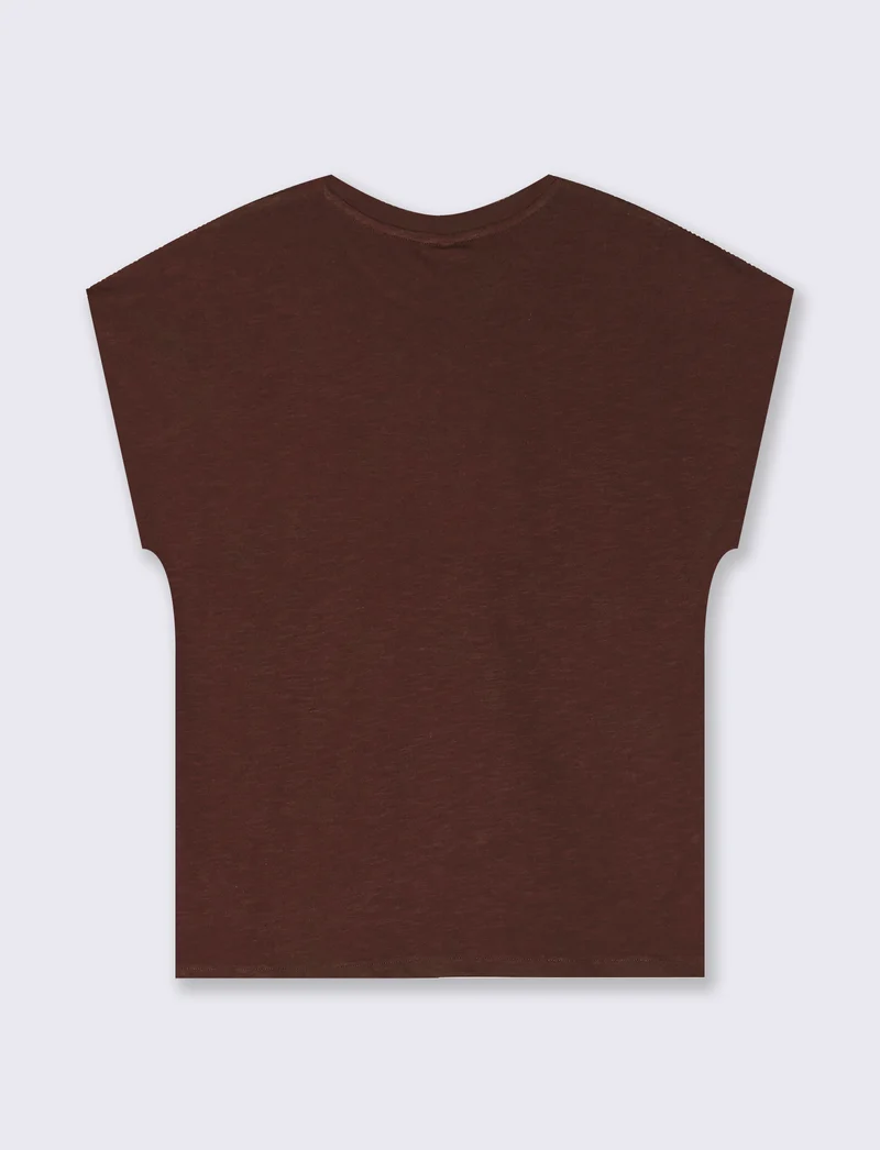 T-Shirt Manica T e Collo Tondo - Marrone cioccolato