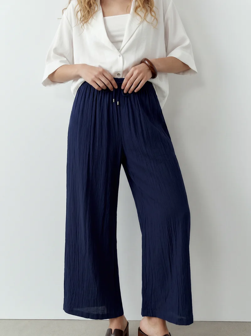 Pantalone Elastico Arricciato in Vita - Bluette