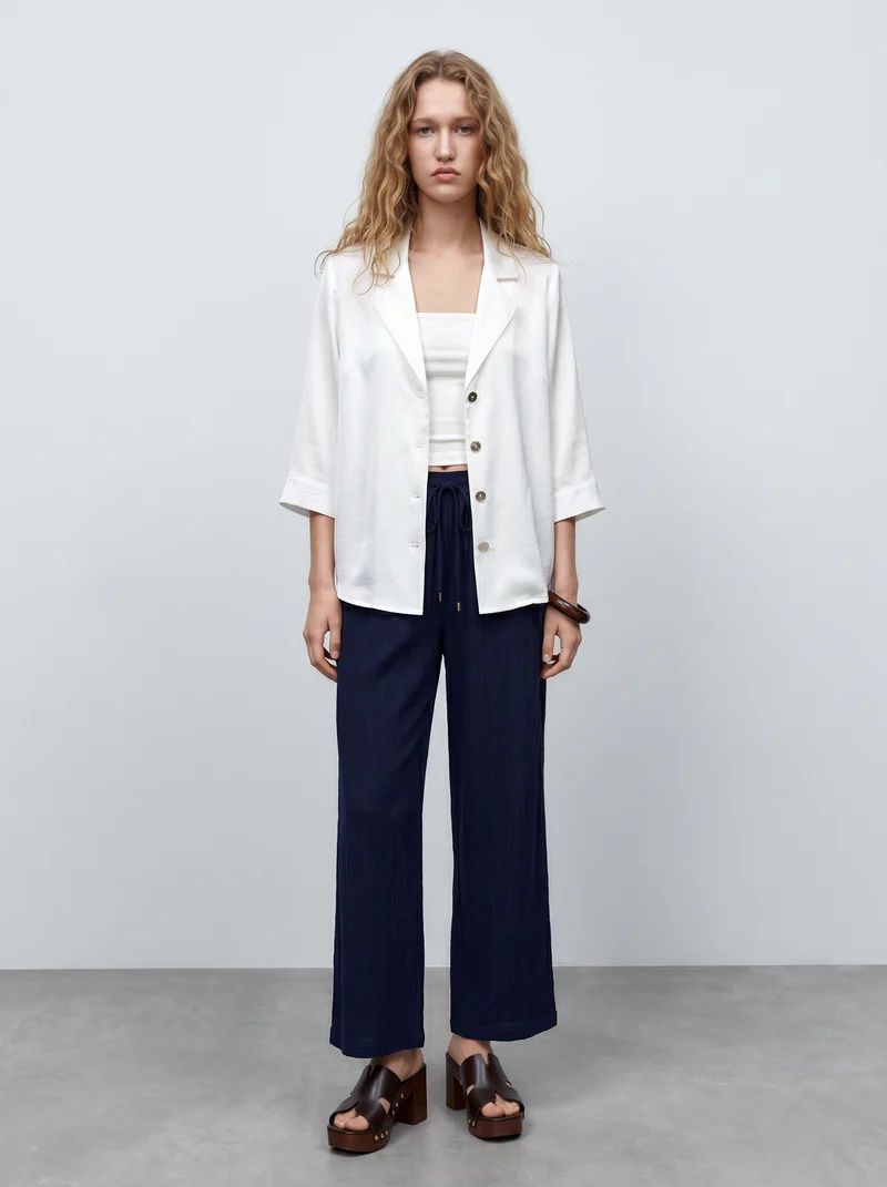 Pantalone Elastico Arricciato in Vita - Bluette