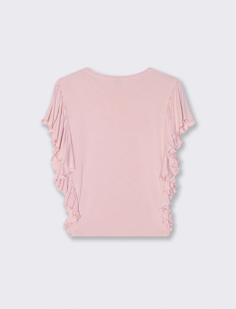 T-Shirt con Volant Laterali - Rosa polvere