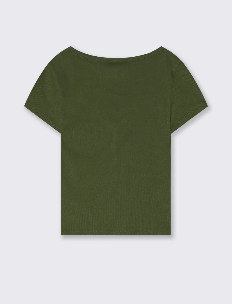 T-Shirt in Cotone con Scollo a V e Bottoni - Ve.milit.