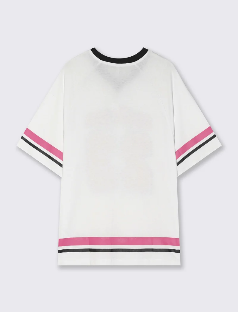 T-Shirt Scollo a V con Stampa - Bianco