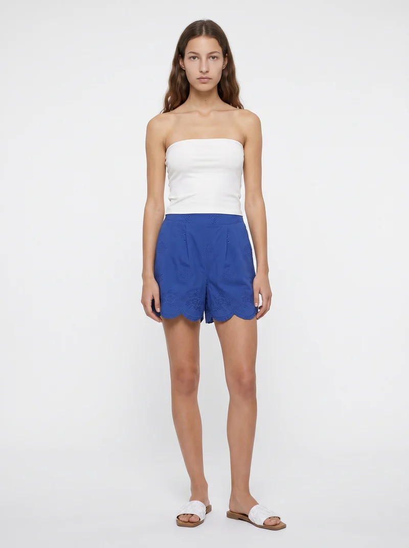 Short in cotone con ricamo sangallo - Royal