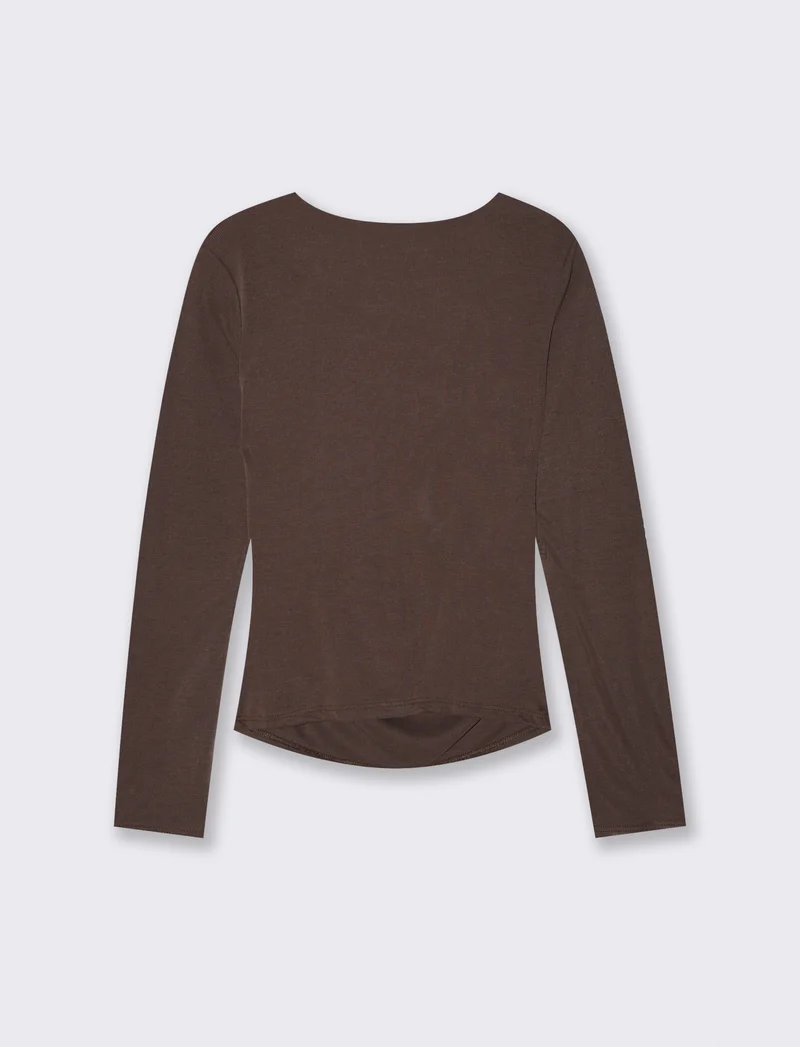 Tshirt manica lunga con scollo a barca - Moro