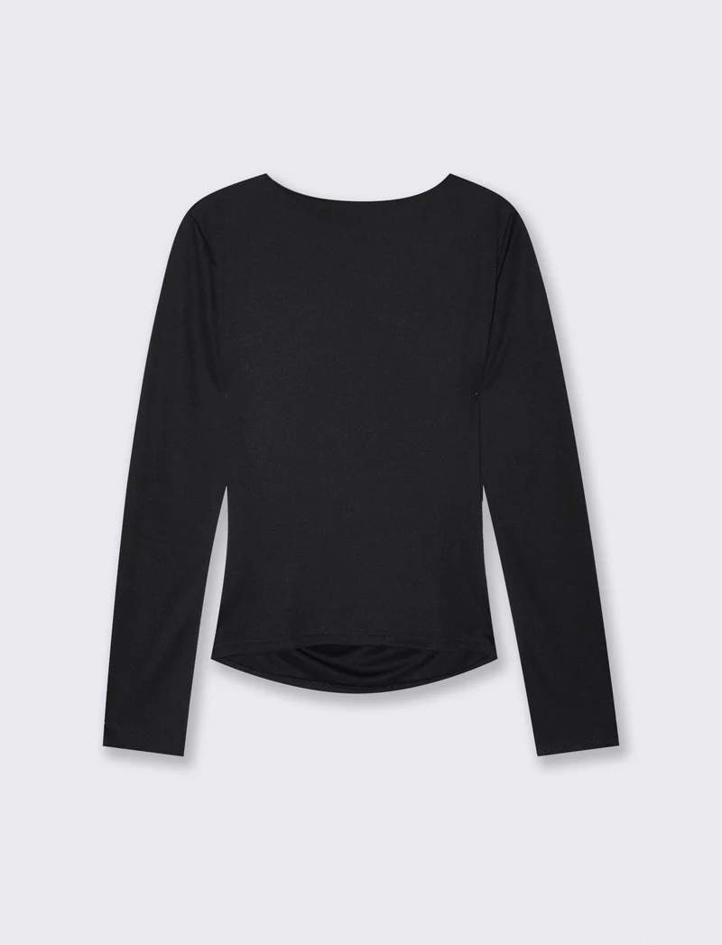 Tshirt manica lunga con scollo a barca - Nero
