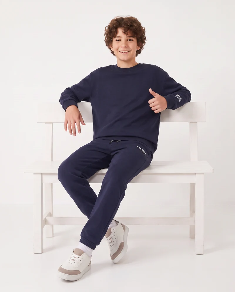 Jogger in felpa con coulisse e patch - Blu