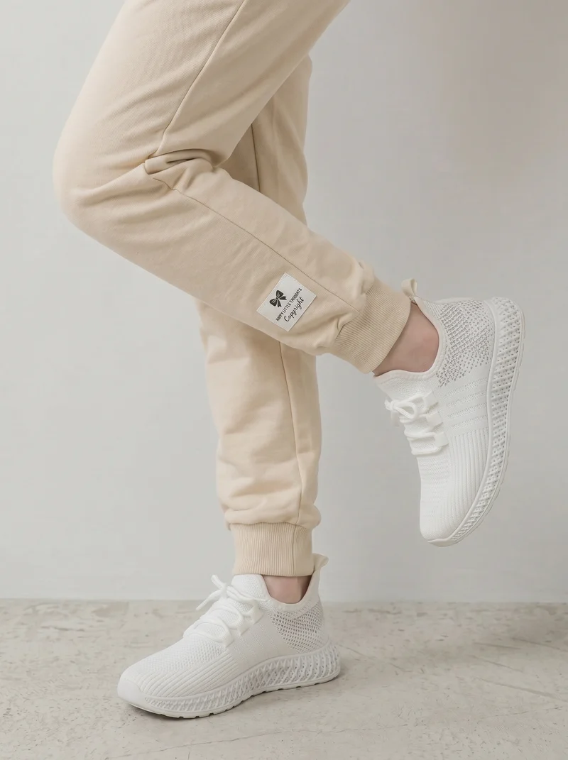 Jogger in felpa di cotone con elastico - Beige